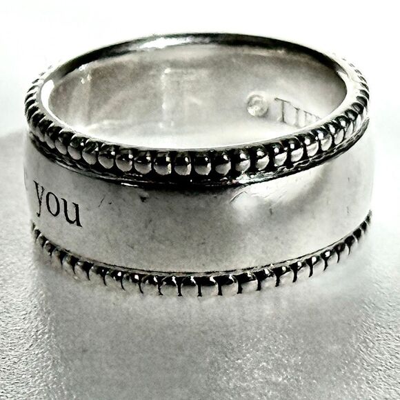 Tiffany I Love You Ring Beaded Milgrain 925 Silver Wide Band - Sz 4 - Picture 8 of 14